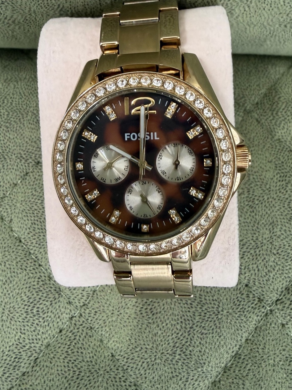Fossil Women's Gold Tortoiseshell Crystal-Accent Bracelet Watch Riley Collection